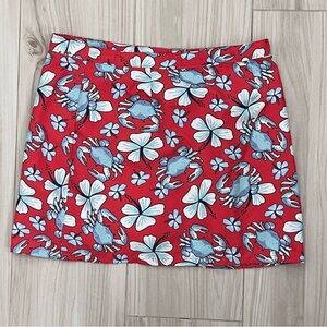 Vineyard Vines Wrap Mini Skirt Red White Blue Crab & Flower Print Size Small